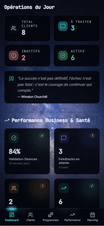 Tableau de bord du coach
